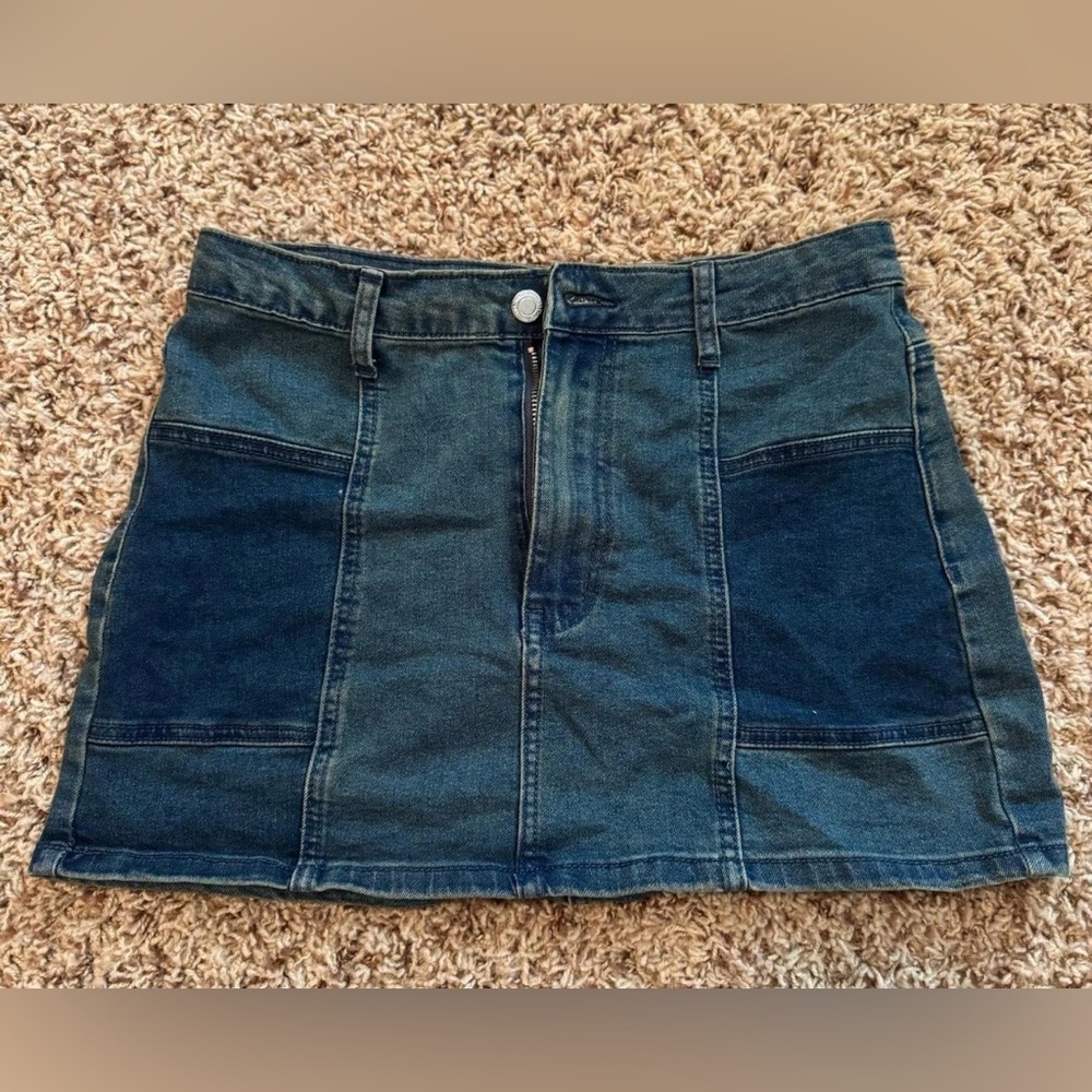 Denim Patchwork Mini Skirt - image 1